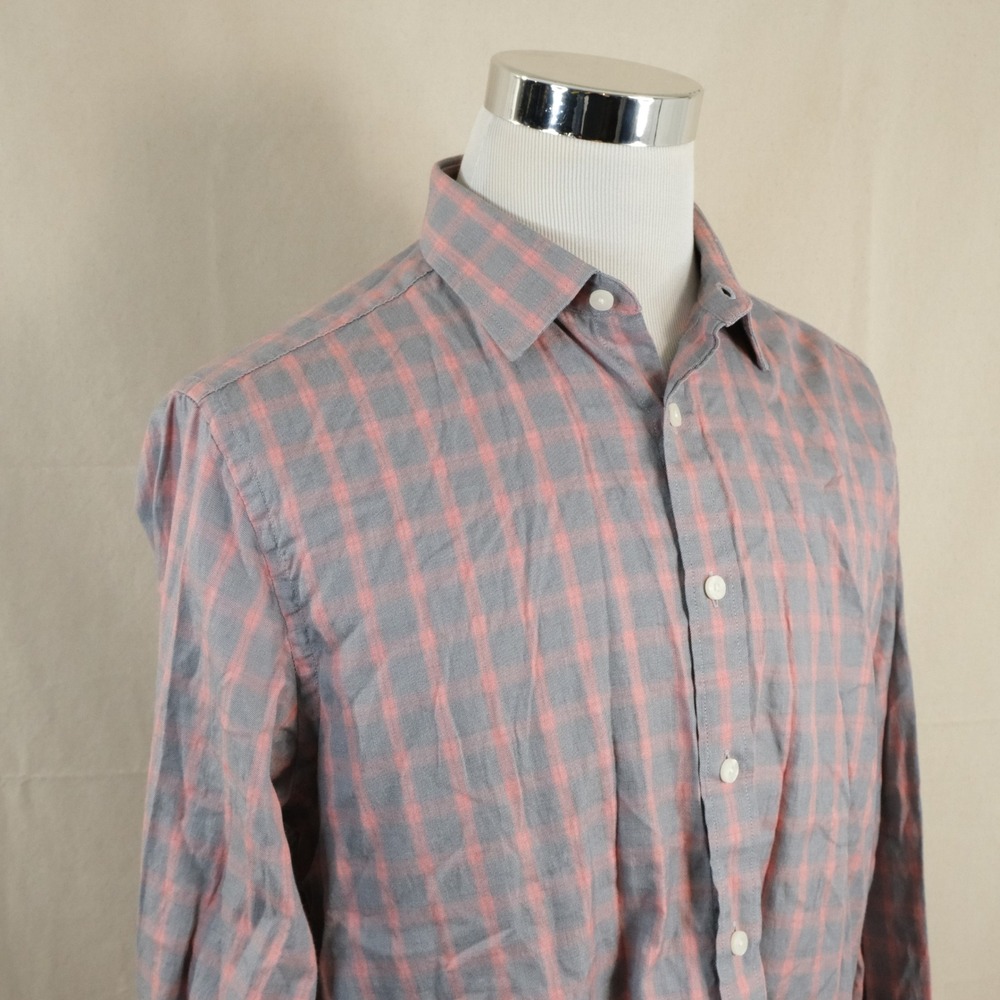 UNTUCKit Large Regular Fit Button Front Shirt Gray Pink Plaid 100% Cotton Mens
